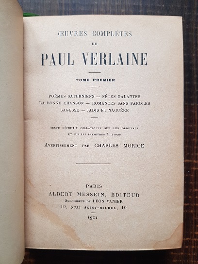 Paul Verlaine Oeuvres Completes 5 Volume 1911 Anticariat Arhaic