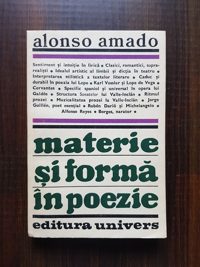 Amado Alonso – Materie si forma in poezie