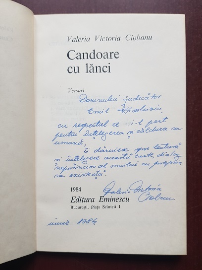 Valeria Victoria Ciobanu - Candoare cu lanci (1984, cu autograful si dedicatia autoarei) - imagine 2