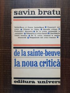 Savin Bratu - De la Sainte Beuve la noua critica