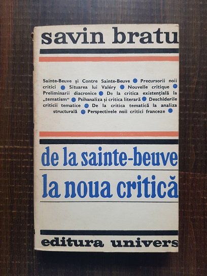 Savin Bratu – De la Sainte Beuve la noua critica