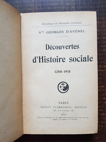 Georges D'Avenel - Decouvertes d'Histoire sociale 1200-1910 (1910) - imagine 2