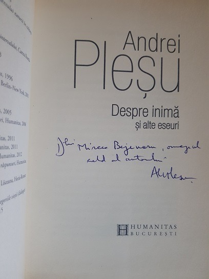 Andrei Plesu - Despre inima si alte eseuri (2017, cu autograful si dedicatia autorului) - imagine 2