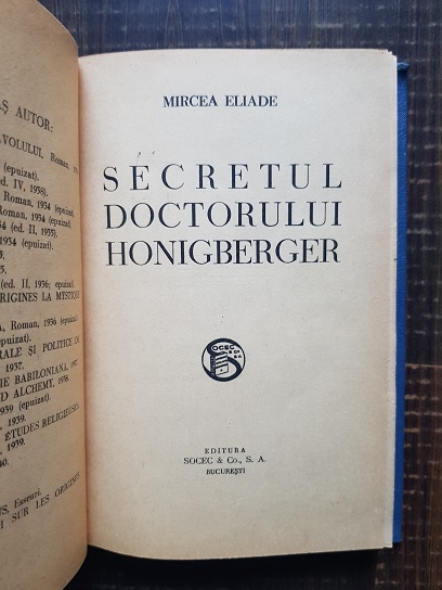 Mircea Eliade - Secretul doctorului Honigberger (1940, prima editie) - imagine 3