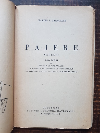 Mateiu I. Caragiale - Pajere. Versuri (1936, prima editie) - imagine 2