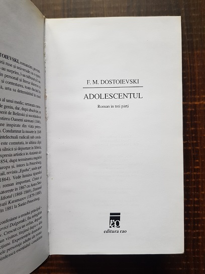 F. M. Dostoievski - Adolescentul (2000, editie cartonata) - imagine 2