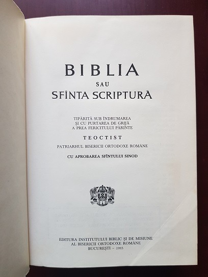 Biblia sau Sfanta Scriptura (1993, sub indrumarea Patriarhului Teoctist) - imagine 2