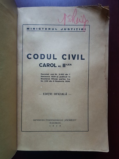 Codul Civil Carol al II-lea. Editie Oficiala (1939) - imagine 2