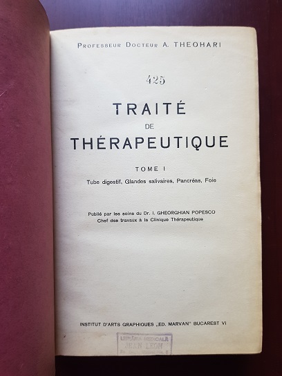 Anibal Theohari - Traite de therapeutique Tome 1 - imagine 2