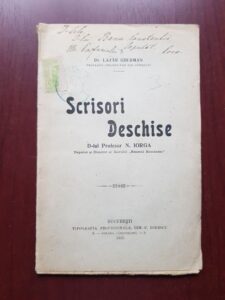 Lazar Gherman - Scrisori deschise d-lui profesor N. Iorga (1915)