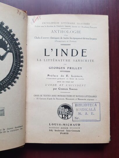 Georges Frilley - L'inde. La literature Sanscrite (editie veche) - imagine 2