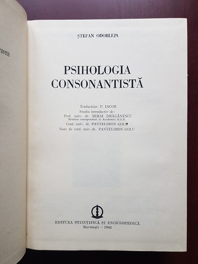 Stefan Odobleja - Psihologia Consonantista (1982) - imagine 2