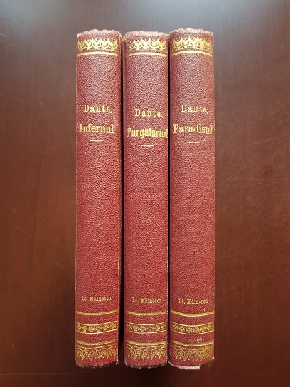 Dante - Infernul. Purgatoriul. Paradisul. 3 volume (1932-1934, prima editie, tradus de Alexandru Marcu, gravuri de Mac Constantinescu)