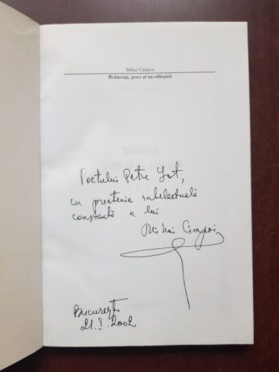 Mihai Cimpoi - Brancusi, poet al ne-sfarsirii (2001, cu autograful si dedicatia autorului) - imagine 2