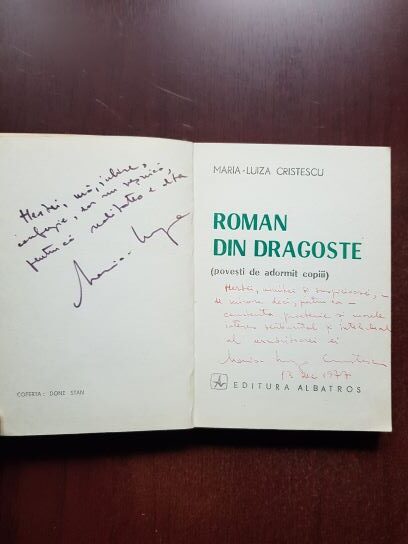 Maria Luiza Cristescu - Roman din dragoste. Povesti de adormit copii (1977, cu autograful si dedicatia autoarei) - imagine 2
