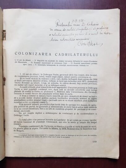 Constantin Noe - Colonizarea cadrilaterului. Extras din nr. 4-6, anul III (1938, cu autograful si dedicatia autorului) - imagine 2