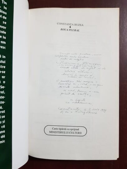Constanta Buzea - Roua plural (1999, cu autograful si dedicatia autoarei) - imagine 2