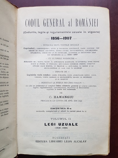 C. Hamangiu - Codul general al Romaniei. Volumul 2. Legi uzuale (1907) - imagine 2