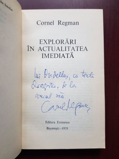 Cornel Regman - Explorari in actualitatea imediata (1978, cu autograful si dedicatia autorului) - imagine 2