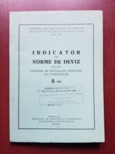 Indicator de norme de deviz pentru lucrari de instalatii sanitare la constructii S- 1961