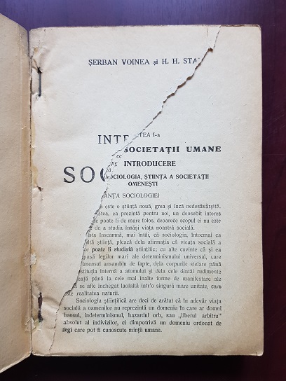 Serban Voinea, H. H. Stahl - Introducere in sociologie (1947, usor uzata) - imagine 2