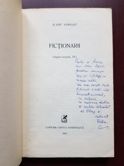 Radu Cosasu - Fictionarii. Supravietuiri IV (1983, cu autograful si dedicatia autorului) - imagine 2