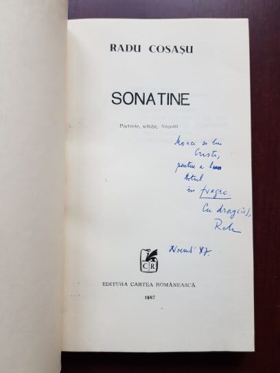 Radu Cosasu - Sonatine (1987, cu autograful si dedicatia autorului) - imagine 2